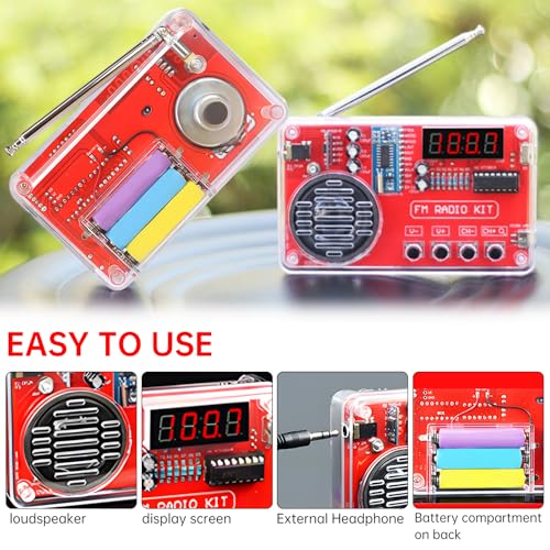 Image of Diymore DIY FM Radio Kit, Soldering Practice Electronics Project, Transparent Case, with PCB, Speaker, Digital Display, for Beginners & STEM Learning