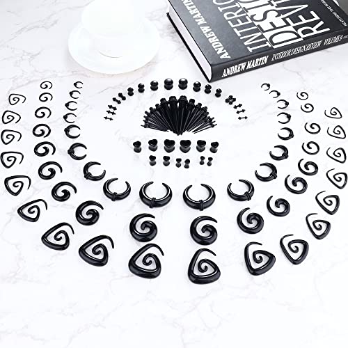 Ubjuliwa 102Pcs Ear Stretching Kit 14G-00G Ear Gauges Expander Set Acrylic Tapers Plugs Silicone Tunnels Horseshoes Taper Spiral Tapers Gauges for Ears Body Piercing Jewelry2