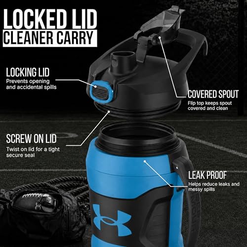 Image of Under Armour Insulated Water Bottle with Handle & Fence Hook, Half Gallon Sports Water Jug, Leak-Resistant & BPA-Free for Baseball, Football & Gym - Ether Blue /Ether Blue, 64oz