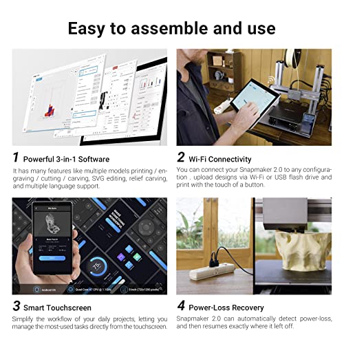 Snapmaker 3D Drucker, 2.0 3D Drucker with Auto Bed Leveling, 320*350*330mm Arbeitsbereich, Resume-Druckfunktion, Noise Reduction, Two Years Warranty, with 1pc PLA Filament, ETL Certified(F350) - 4