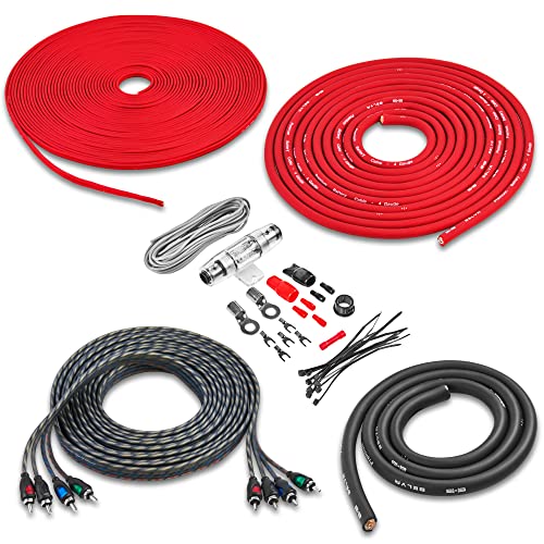 Belva True 4 Gauge AWG Premium CCA Complete Amplifier Wiring Kit with OFC 4-Channel RCA Cable - BAK44 RED