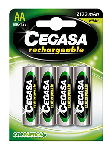 cegasa Rechargeable - Pack 4 Pilas HR6 2100 mAh, Color Verde