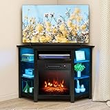 COSTWAY Electric Fireplace Corner TV Stand with 16-Color LED Lights, 3 Brightness, Remote and APP Control, Modern Electric Fireplace Entertainment Center for TVs Up to 50 Inches, Black