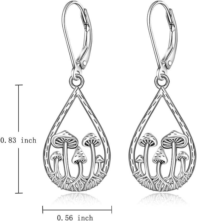 Mushroom Earrings for Women Sterling Silver Mushroom Earrings Dangle Leverback Xmas Retro Christmas Jewelry - Image 7