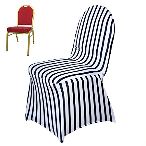 TABLECLOTHSFACTORY Striped Spandex Chair Cover for Wedding Event Party - Black/White-Pack of 5