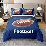 Homemissing Juego de ropa de cama doble con diseño de balón de rugby, funda de edredón 100% algodón, juego de funda de edredón de fútbol americano, juego de funda de edredón para dormitorio, 3 piezas