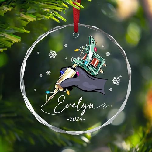 Personalized Tattoo Glass Ornament, Custom Artist Christmas Tree Decoration 2025, Unique Tattoo Machine Holiday Keepsake, Gift for Tattoo Shop Owners & Ink Lovers