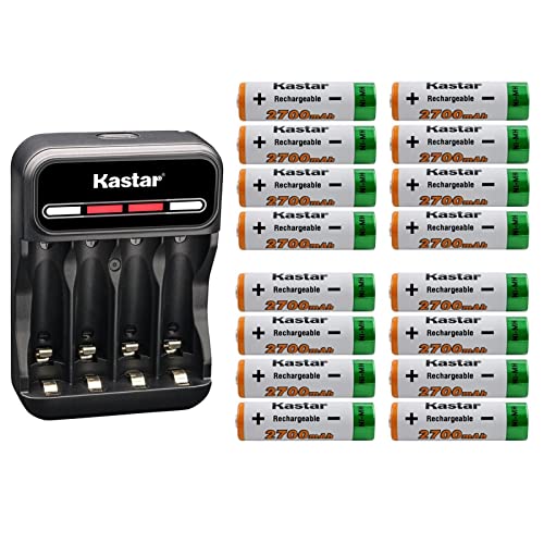 Kastar 16-Pack AA 1.2V 2700mAh Ni-MH Battery and CMH4 Smart USB Charger Compatible with Any Capacity of AA Ni-CD & Ni-MH Batteries