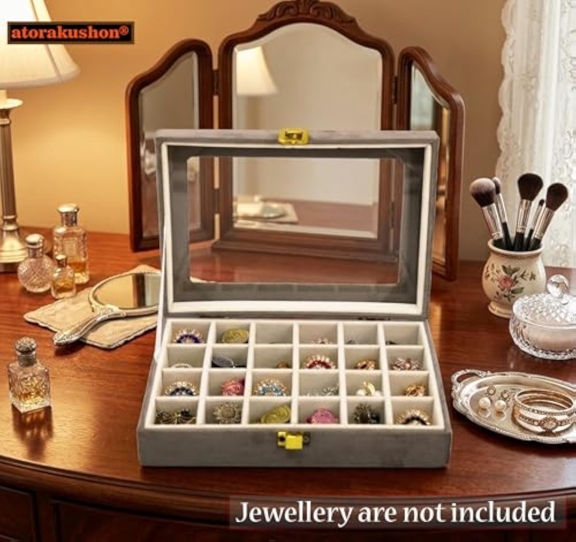 Velvet 24 Compartments Earring Storage Case Box
