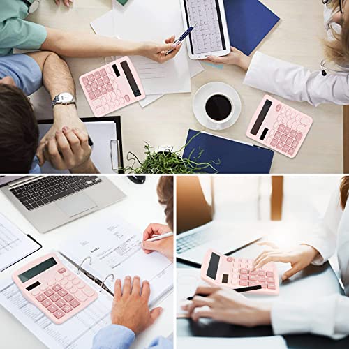 Calculatrice de bureau double puissance compacte et légère écran 12 chiffres rose