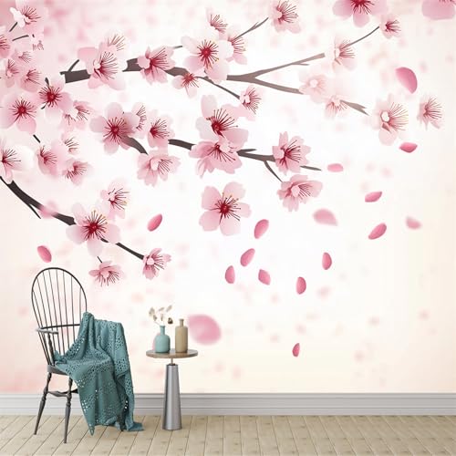 Fotomurales Flores de cerezo cayendo Pared Mural Tropical Papel Rosa Forrar Mueble Salon Cocina Armarios Dormitorio Impermeable 250 x 175 cm
