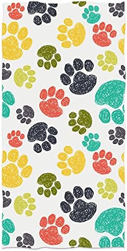 SLHETS Cute Dog's Paw Prints Hand Towels Colorful Doodle paw Prints Small Bath Towel Soft Absorbent Kitchen Dish Towels for Bathroom/Kitchen Decoration Hotel Gym Spa Sweat Towels 13.6 * 29'