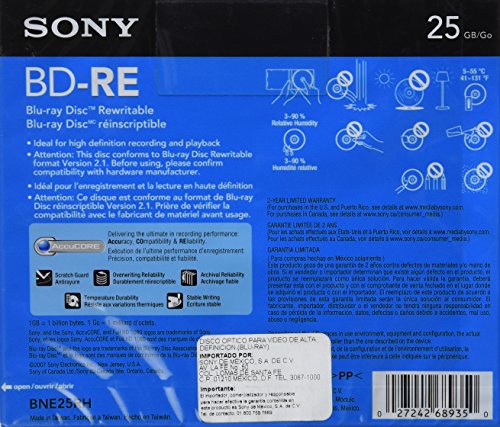 Sony Bd-Re Rewritable Single Layer Disc - 25Gb, 2X #TOP1