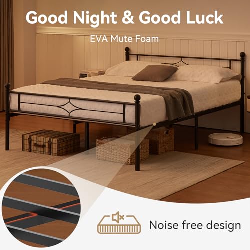 Image of Nelaukoko Queen Metal Bed Frame with Headboard and Footboard, Platform Bed Frame Queen Size with Storage Underneath, Strong Metal Slats Support, No Box Spring Needed, Easy Assembly