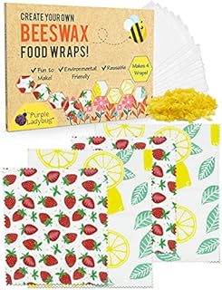 PURPLE LADYBUG Craft Your Own Beeswax Wraps for Food - Make 4 Packs with Pure Beeswax & 100% Cotton - Great Eco Friendly Gifts - Unique DIY Kit for Adults, Crafts for Women, & STEM Project for Teens