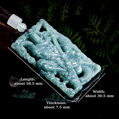 Jade Necklace for Men and Women, Wu God of Wealth Guan Gong Pendant Necklace, Hand Carved Grade A Certified Jadeite Feng Shui Guan Yu Lucky Amulet Jewelry2