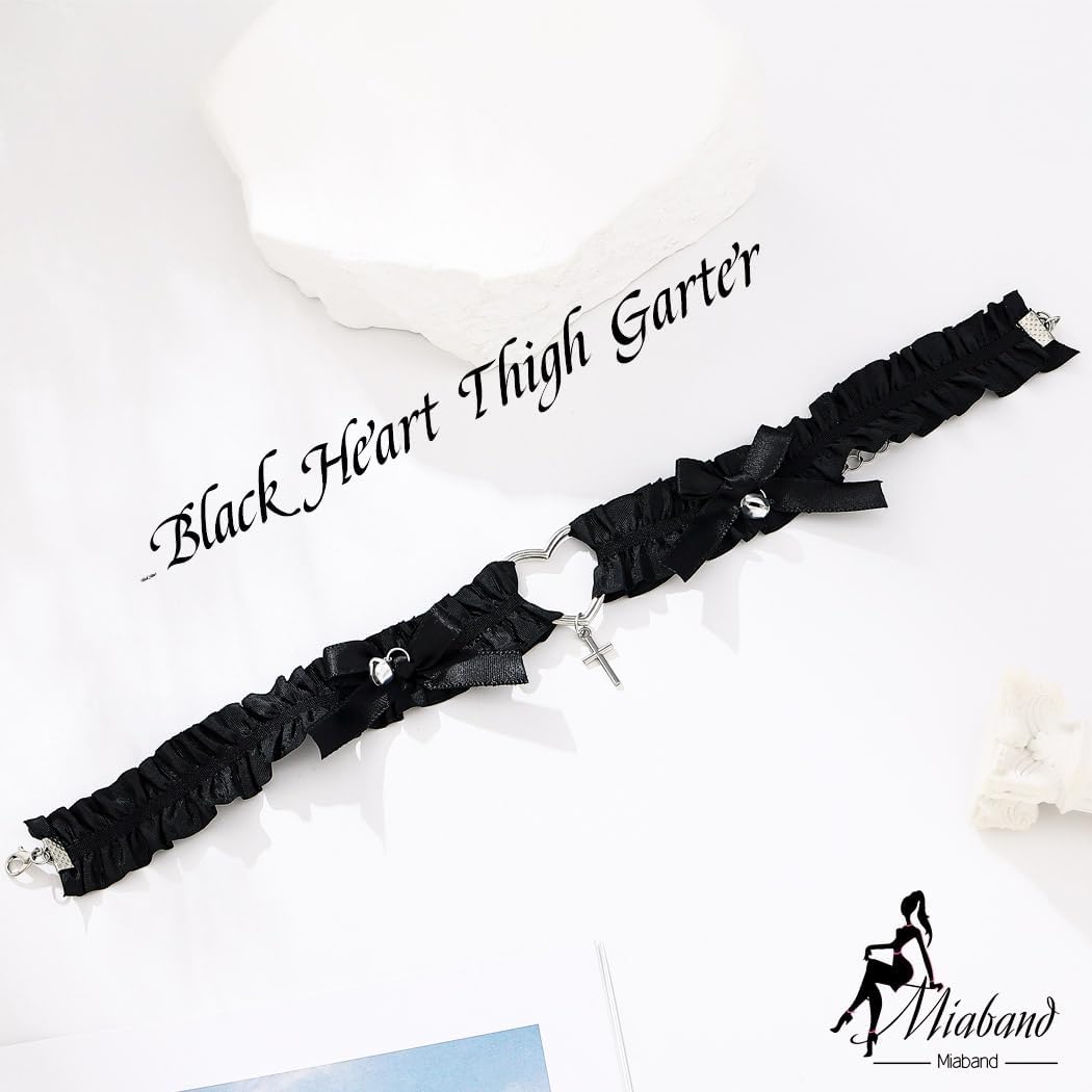 Gothic Black Heart Thigh Garter Cross Lace Harness Elastic Gothic Leg Ring Halloween Cosplay Accessory for Women
