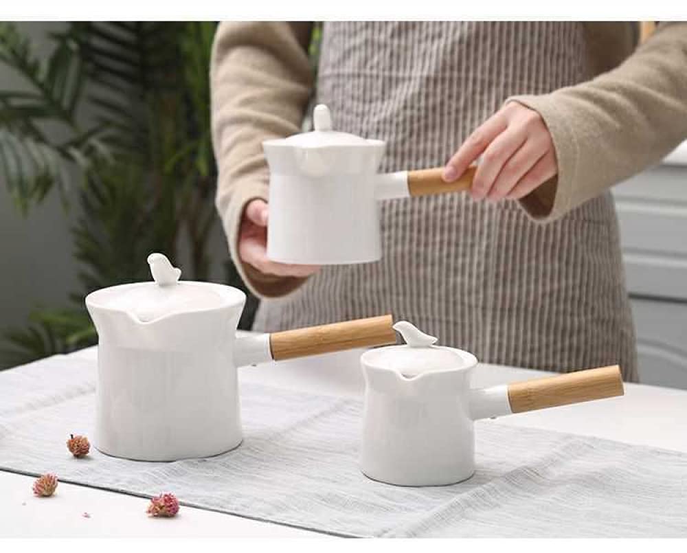 Sonew Pot à manche en bois Pot à lait avec manche en bois, en alliage d'aluminium, casserole