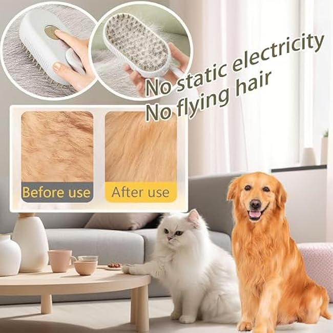Cat Steam Brush for Shedding Dog Brush with Steam Pet Hair Cleaning Brush Comb for Spray 3 in 1 Pet Grooming for Long & Short Haired Pets ¨C Spritz Defur Comb for cats(Gray)-HX8bgrhO