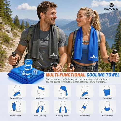 Image of YQXCC 4 Pack Cooling Towels (47 inchx12 inch), Ice Cool Towels for Neck & Face | Soft Breathable Microfiber, Instant Cooling Neck Wraps, Ideal for Yoga, Golf, Gym, Running, Camping & Hot Weather