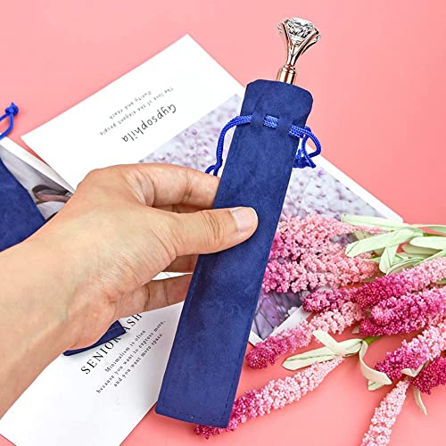 NISHZHU 100 Pieces Velvet Pen Pouch Drawstring Pen Bag Single Pen Sleeve Holder Pencil Bag for School Office Business Gift blue - Image 3