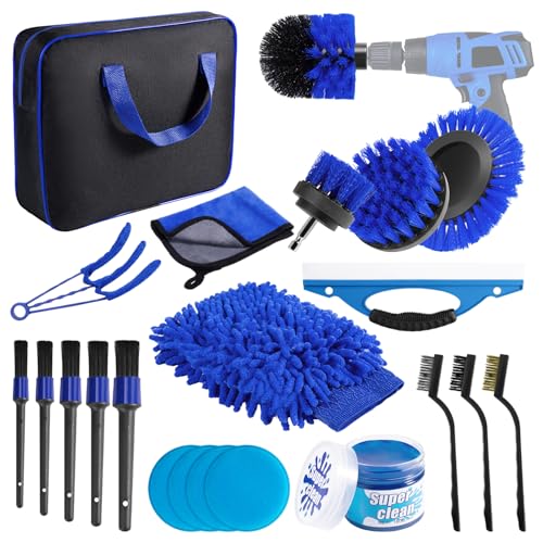 Carehabi Kit Nettoyage Voiture, 22 Pièces Kit de Nettoyage pour Voiture pour l'intérieur et l'extérieur, Brosse de Nettoyage, l'éponge pour l'air Conditionné les Pneus les Vitres le Polissage