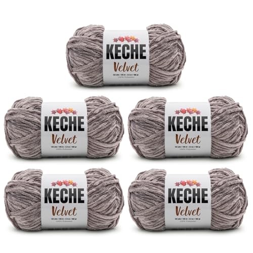 Image of Keche Velvet Chenille Yarn for Crocheting, Soft Bulky Baby Blanket Amigurumi Yarn 5x100 gr (5x132 yds) (5 Skeins) - Grey