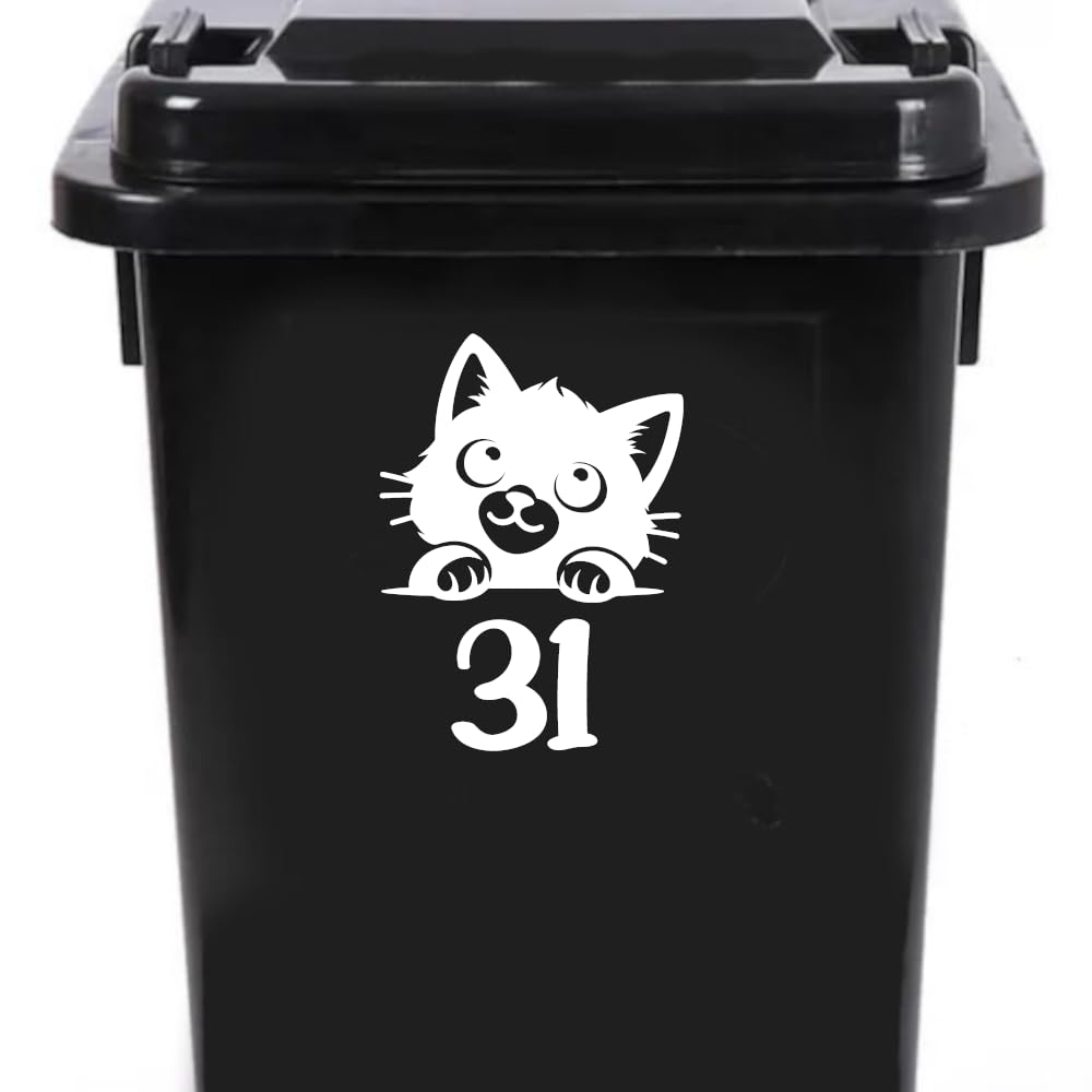 3 Pack Cute Cat Peering Number Waterproof Sticker - Easy To Apply - Custom Wheelie Bin/Recycling Box/House Number/Door Signs (31)