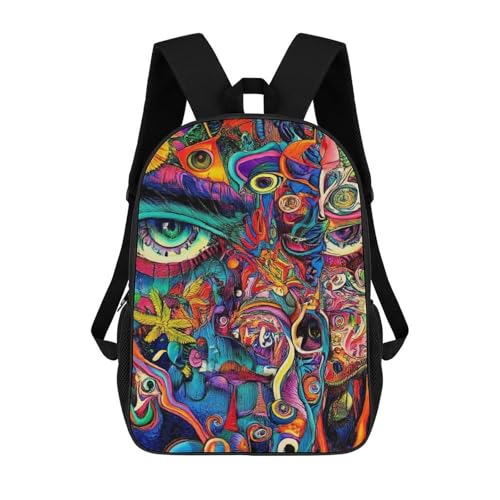 Adults Backpack for Women Men, Colorful Skull Weed Leaf Trippy Art Lightweight Spacious Travel Daypack, Reusable Outdoor Shoulder Bags for Hiking, Picnic