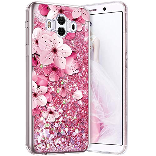 Robinsoni Case Compatible with Huawei Mate 10 Phone Cover Flexible Huawei Mate 10 Case Silicone TPU Case 3D Liquid Floating Cover Sparkle Bling Cover Shockproof Case Bumper Case Flower