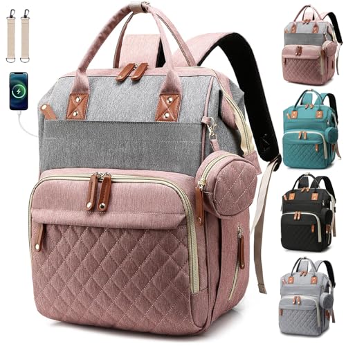 Mochila Maternidade Impermeável Multifuncional- Estilo e Praticidade para Mamães Modernas, Com Grande Capacidade para Todo o Essencial do Bebê (ROSA)