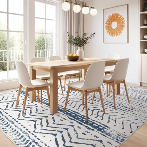 Nakagishi 5x7 Area Rug Living Room: Machine Washable Boho Large Neutral Farmhouse Stain Resistant Indoor Floor Rugs Moroccan Carpet for Bedroom Nursery Dorm Classroom Playroom Dining Room- Navy Blue