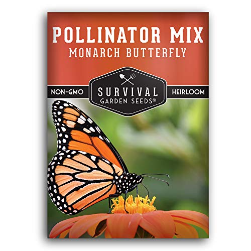 Pollinator Seed Mixture to Attract Monarch Butterflies, Bees & Pollinators - 1 Packet - Milkweed, Garden Flower, & Wildflower Mix for Planting - Support Conservation Efforts - Survival Garden Seeds