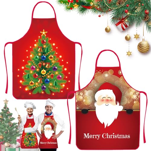 YISKY 2 peças aventais de Natal, avental de Natal impermeável, avental de Natal, avental de cozinha vermelho para adultos, avental de cozinha de Natal, para o Natal festa de Natal cozinha restaurante