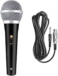 Microfone Dinâmico Profissional Com Fio De 5 Metros 5V Relação 6,5mm P10 Liga De Neodímio Cardióide Unidirecional Cor Preto M-58 Para Karaokê Streaming Transmissão LINHA PREMIUM DUPIN