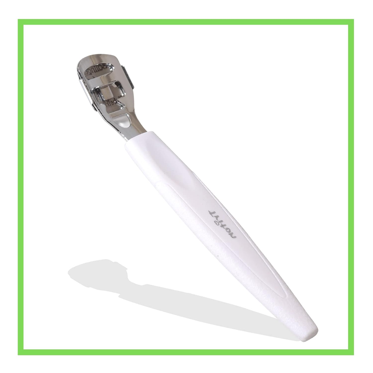 TRITON Stainless Steel Foot Callus Shaver fr Pedicure, Dead Skin Remover, Corn Cutter fr Removing Solid n Cracked Skin, Heel Razor with Handle, White
