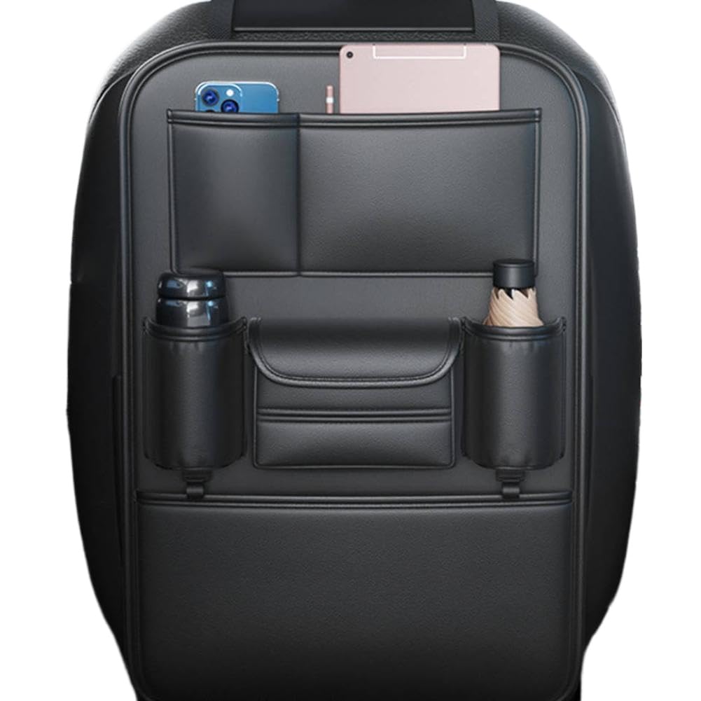 Organizador para asiento trasero de coche, multifuncional, de cuero PU, ahorro de espacio, bolsa de almacenamiento para asiento trasero, Protector, alfombrilla para patadas