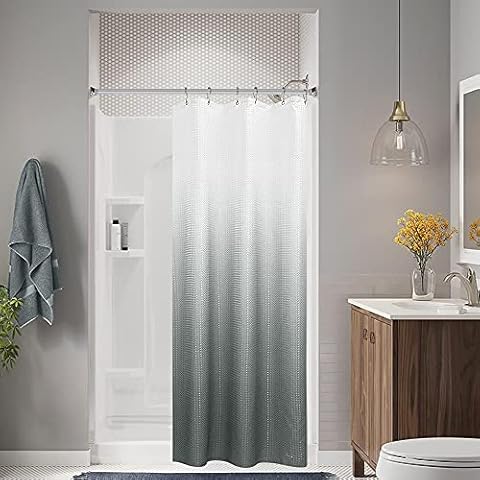 Joywell Stall Shower Curtain 36 x 72 Inch,Waffle Textured Waterproof Ombre Shower Curtain Set with 6 Hooks, Washable Bath Curtains for Bathtubs, Hotel Quality, Light Gray Cover