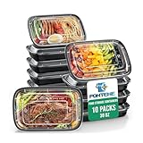 Fonteme Contenedor de preparación de comidas de 38 onzas con tapas, paquete de 10, recipientes desechables para almacenamiento de alimentos, contenedores rectangulares sin BPA, aptos para microondas,