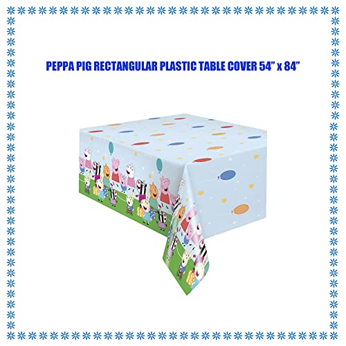 Peppa Pig Birthday Party Supplies Pack For 16: Happy Birthday Banner, Dinner Plates, Dinner Napkins, Dessert Plates, Cups, Tablecover, Candle, Red And Blue Balloons #TOP3