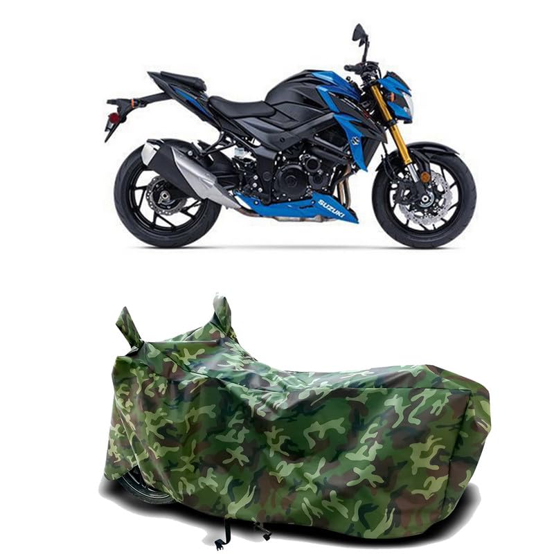 Image of DUFFEL-100% Heat Protection Two Wheeler Bike /Scooty Body Cover for Suzuki GSX S750 BS6 Water Resistance /UV-Rays /Birds Dropping /Scratchproof /Dust Proof /Waterproof[Green Jungle Print]