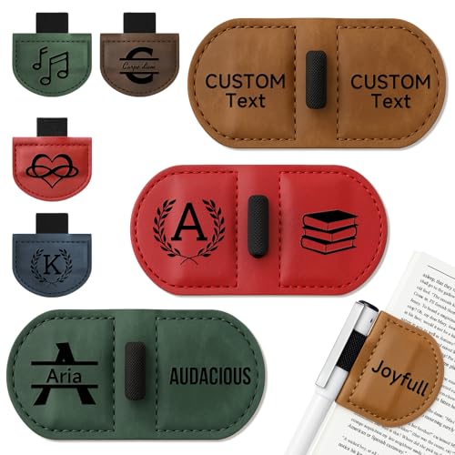 Image of Personalized Magnetic Leather Pen Holder Bookmark - Custom Engraved Initial Letter Bookmarks Clip, Customized Gifts for Book Lovers Readers Women (Pen Holder Bookmark)