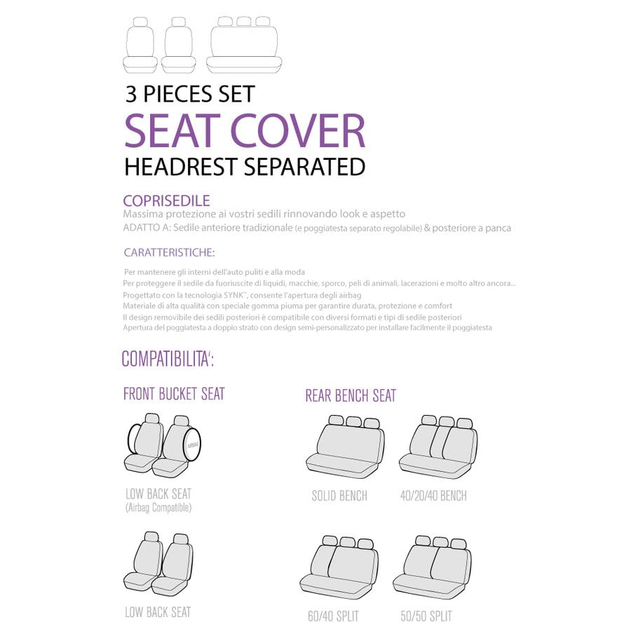 Norris Coprisedili Daisy Set Universali per Auto/SUV con Poggiatesta Regolabile | Massima Protezione | Design Semi-Personalizzato, Facile Installazione, Lavabile a Mano, Schienale Divisibile