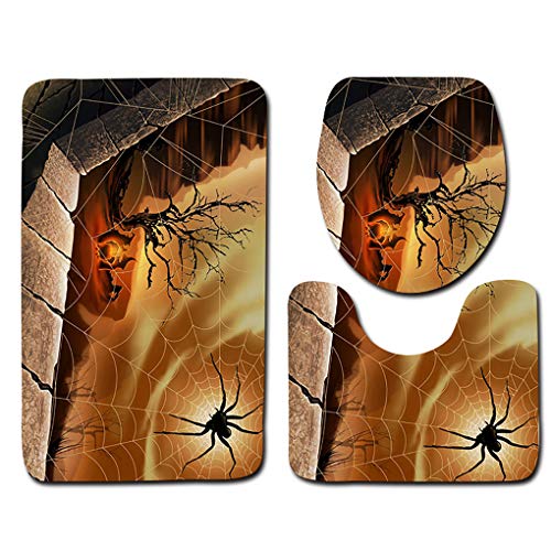 Shinewe 3-teiliges Badezimmerteppich-Set, Happy Halloween, WC-Vorleger, rutschfeste Badematte, WC-Deckelbezug, WC…