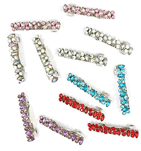 12 Pieces Hair Crystal Barrette with Silver Metal Clip 6 Color