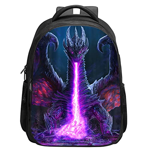 SARA NELL Kids Dragon Backpack for Boys Girls, Cool Purple Dragon School Book Bag with 2 Main Compartment, Children Kindergarten Elementary Backpack, 15.7 Inches