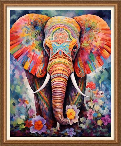 Image of Disnesart Cross Stitch Stamped Full Embroidery Kits DIY 11CT Cotton Thread Printed DIY Needlepoint Kits Craft Needlework Set Cross-Stitch Stamped Sets-Colorful Elephant 16x20 inch