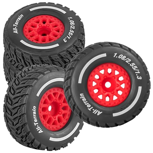 RCYouHott RC Front/Rear Wheel Tires for 1/14 Mojave Grom RC Car,Highway Wheels and Tires Set(4PCS),Plastic Wheels/Wheel Rims,Red