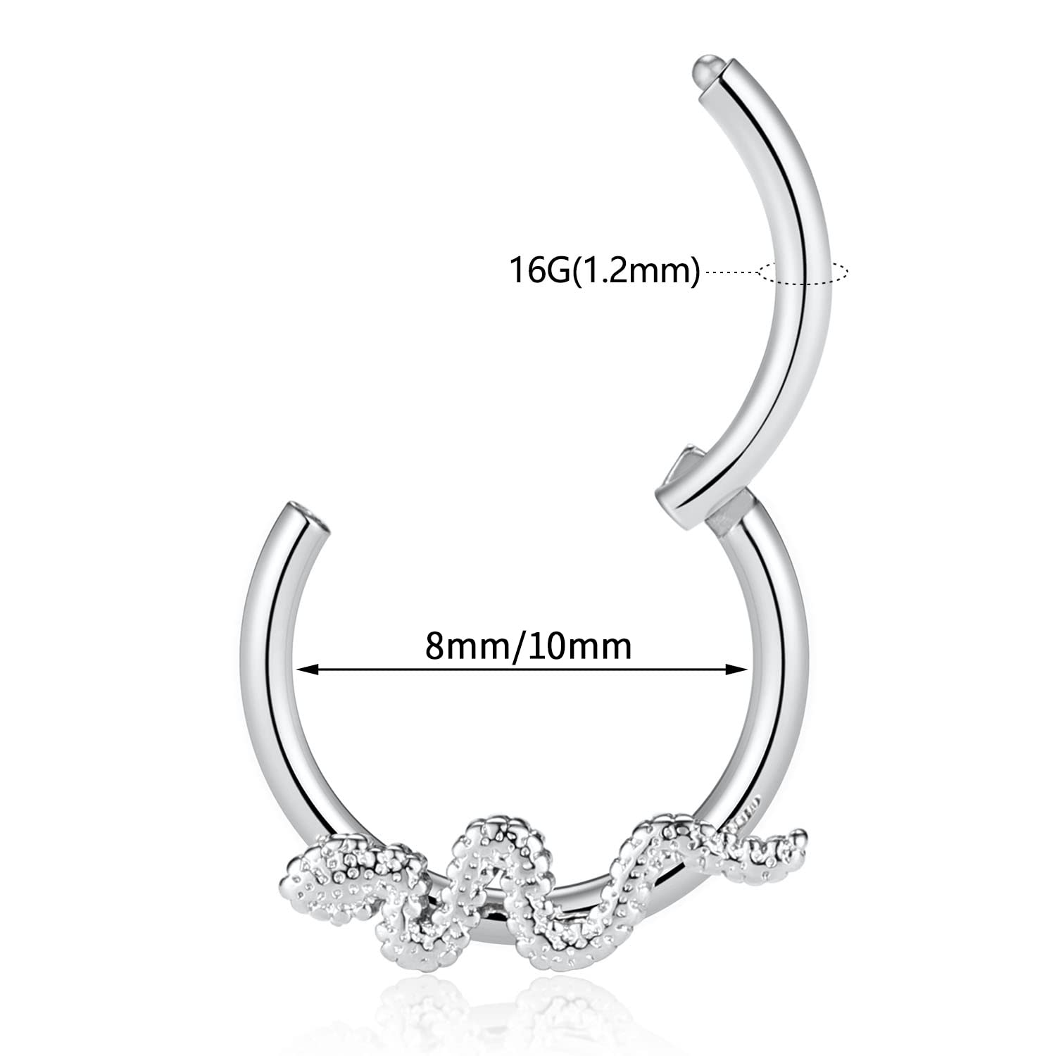 AROWRO 16G Stainless Steel Septum Clicker Daith Earrings Daith Rook Tragus Helix Cartilage Lobe Septum Piercing Jewelry Snake/Pyramid/Arrow/Star Design Hinged Segment Ring — view 5