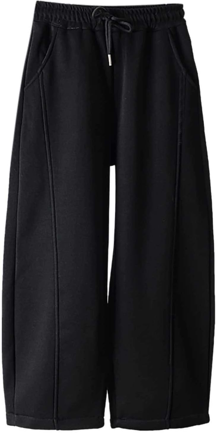 Boys' Open Bottom Fleece-Lined Sweatpants with Pockets High Elastic Waist Baggy Wide Straight Leg Pants 5-15 Years